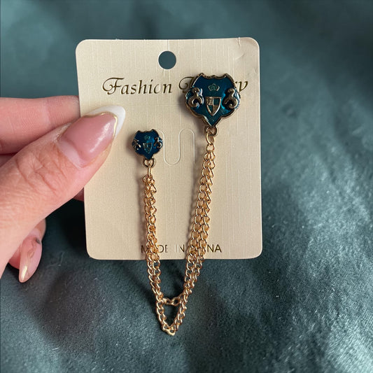 Vintage Royal Chain Brooch Pin – Blue Crest Double Chain Lapel Brooch
