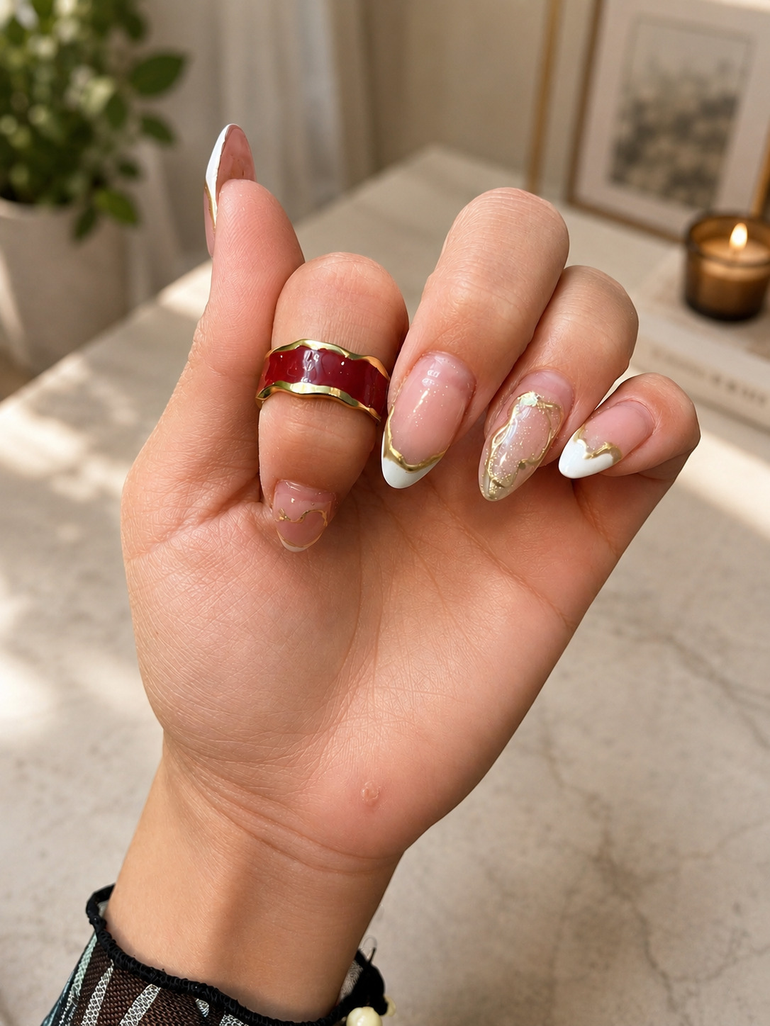 Trending Red Enamel Ring – Gold-Tone Stainless Steel (Free Size Adjustable)
