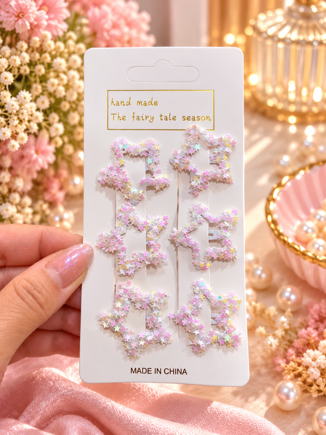 Girls’ Glitter Star Hair Clips – 6-Piece Set