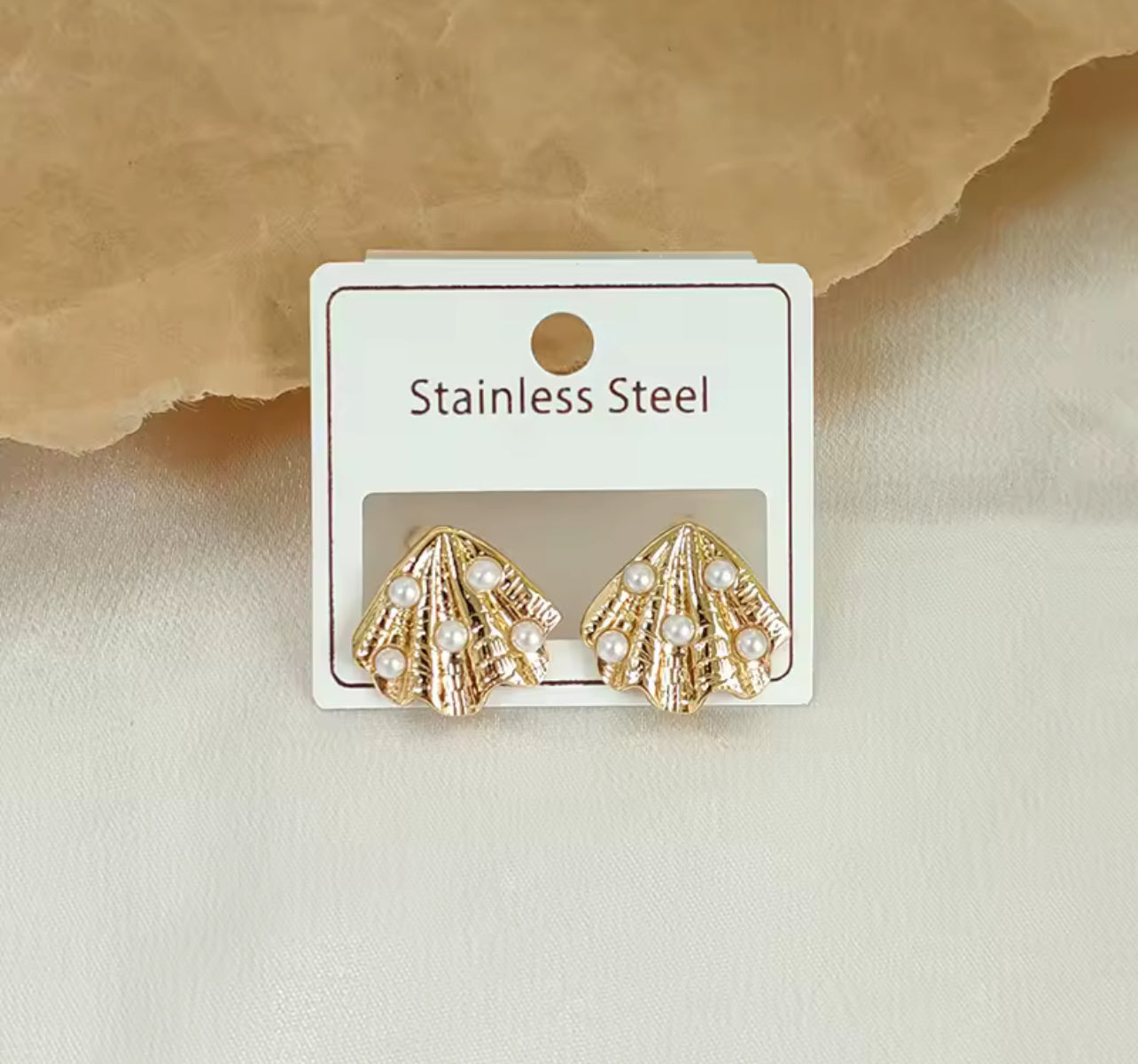316L Stainless Steel Scallop Pearl Earrings for Women New Fashion Waterproof Ear Studs Jewelry
