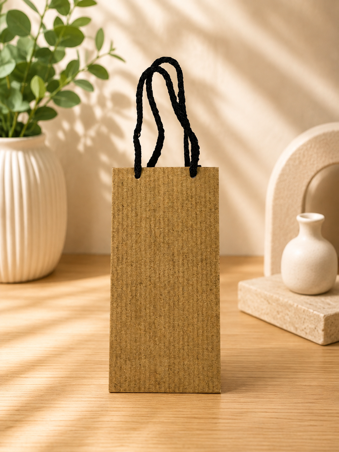 Kraft Paper Gift Bag with Black Braided Handles