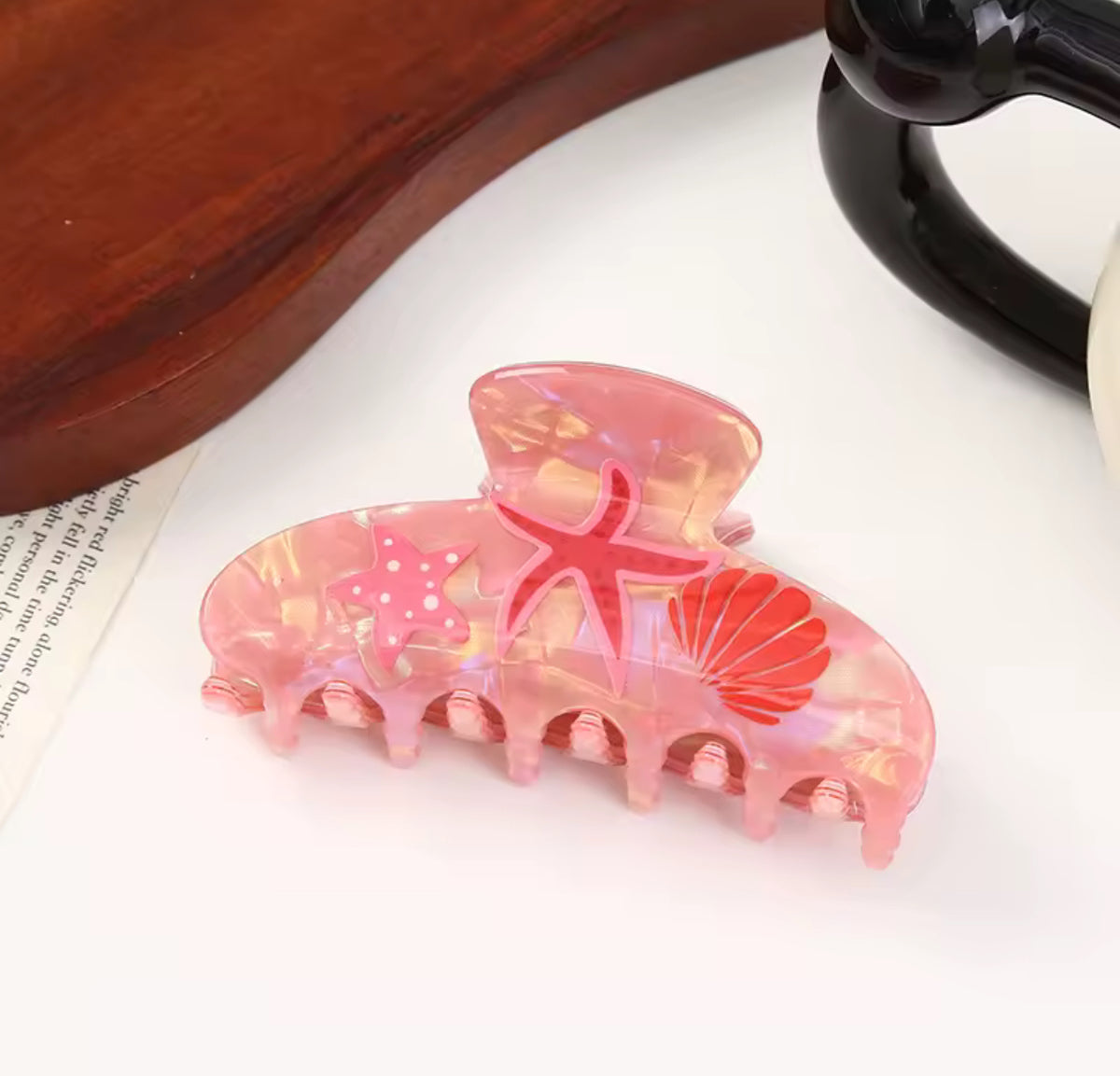 Ocean Series Acetate Hair Claw Clip Beach Vacation Starfish Seashell Print Shark Clip for Women Sweet Hair Accessories