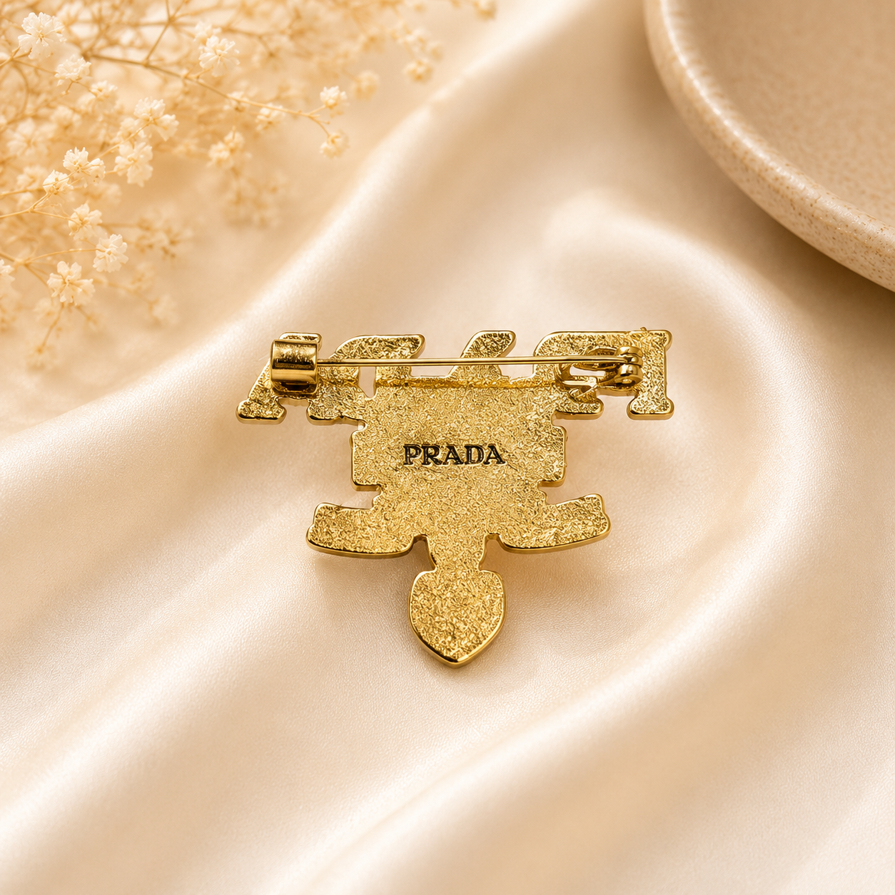 Prada-Inspired Vintage Gold Brooch