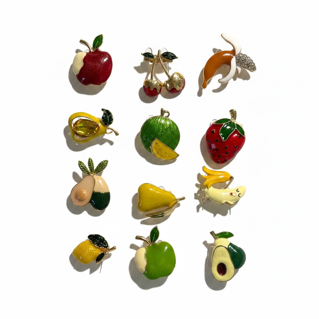 Cute Fruit Brooch Pins – Enamel Cartoon Design (Sold Individually)