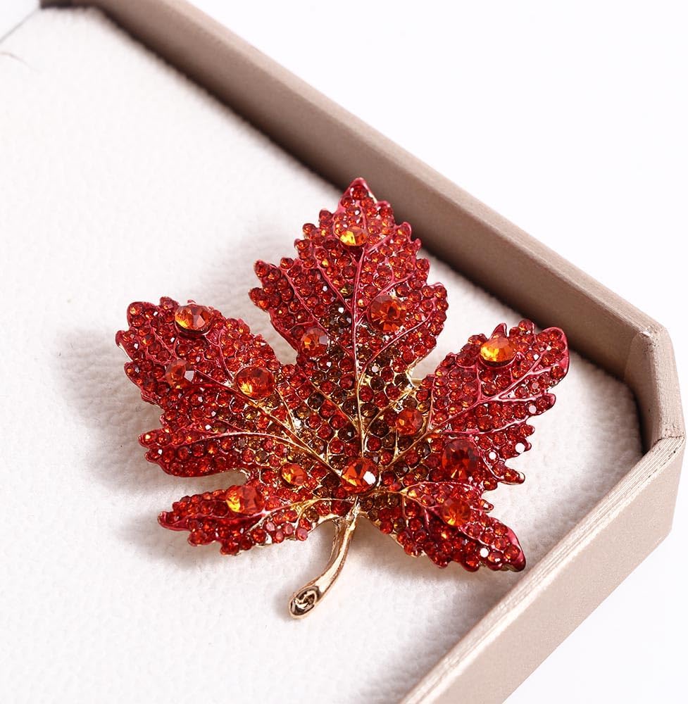 Elegant Rhinestone Maple Leaf Brooch Pin, Alloy Leaf Brooch Cute Pin Sweater Accessories Wedding Party Brooch