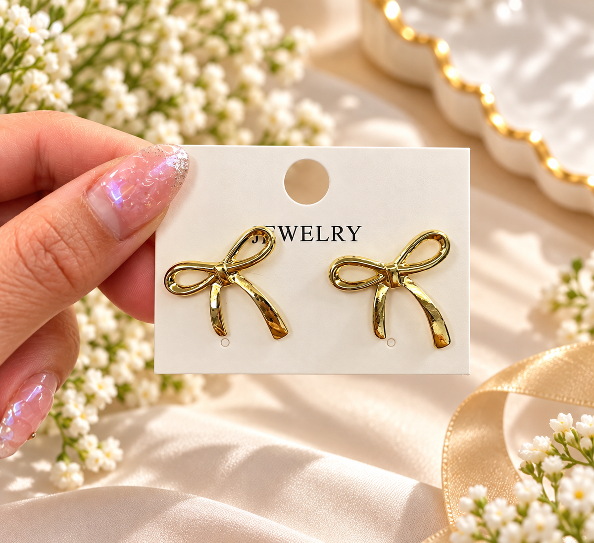 Double Style Heart & Bow Alloy Earrings – 2 Elegant Designs