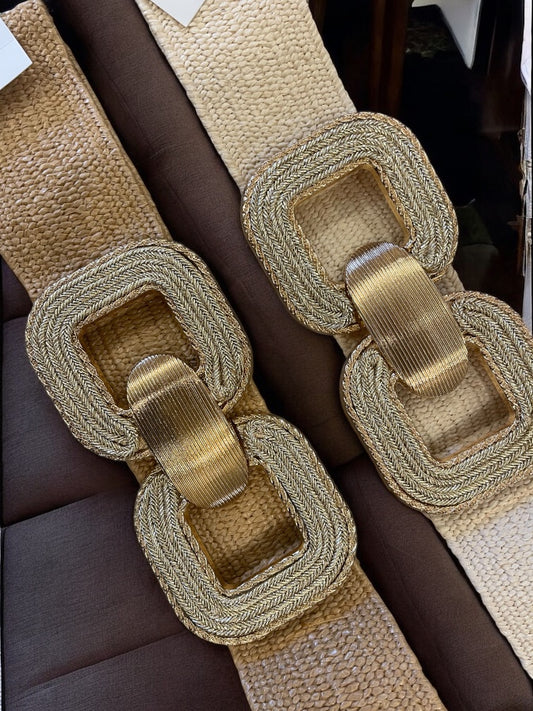 1pc Women Symmetrical Buckle Boho Woven Belt For Dress Decoration