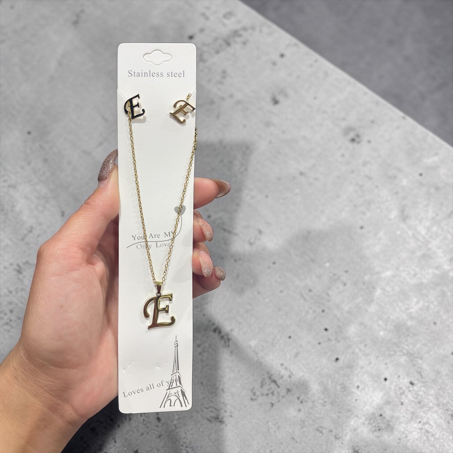 Fashion Stainless Steel Alphabet Initial Necklace 26 English Letter Earrings Necklace For Women Set Personalize Jewelry Gift