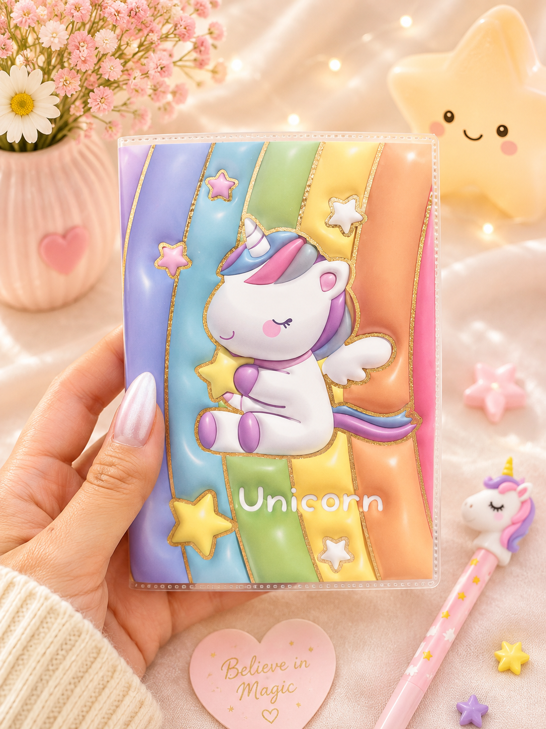 Cute Unicorn Pastel Notebook – Kawaii Rainbow Design