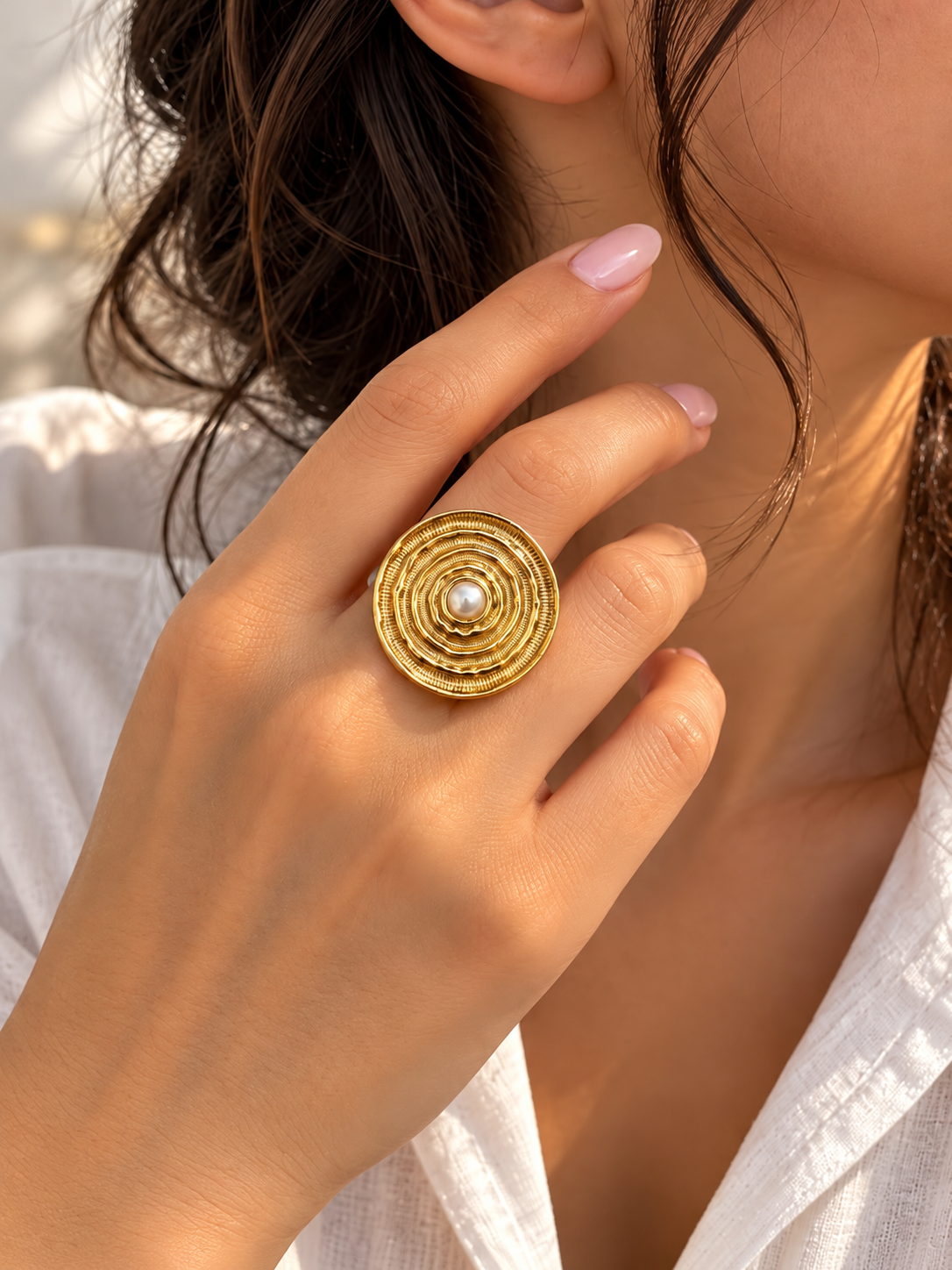 Gold Stainless Steel Statement Ring