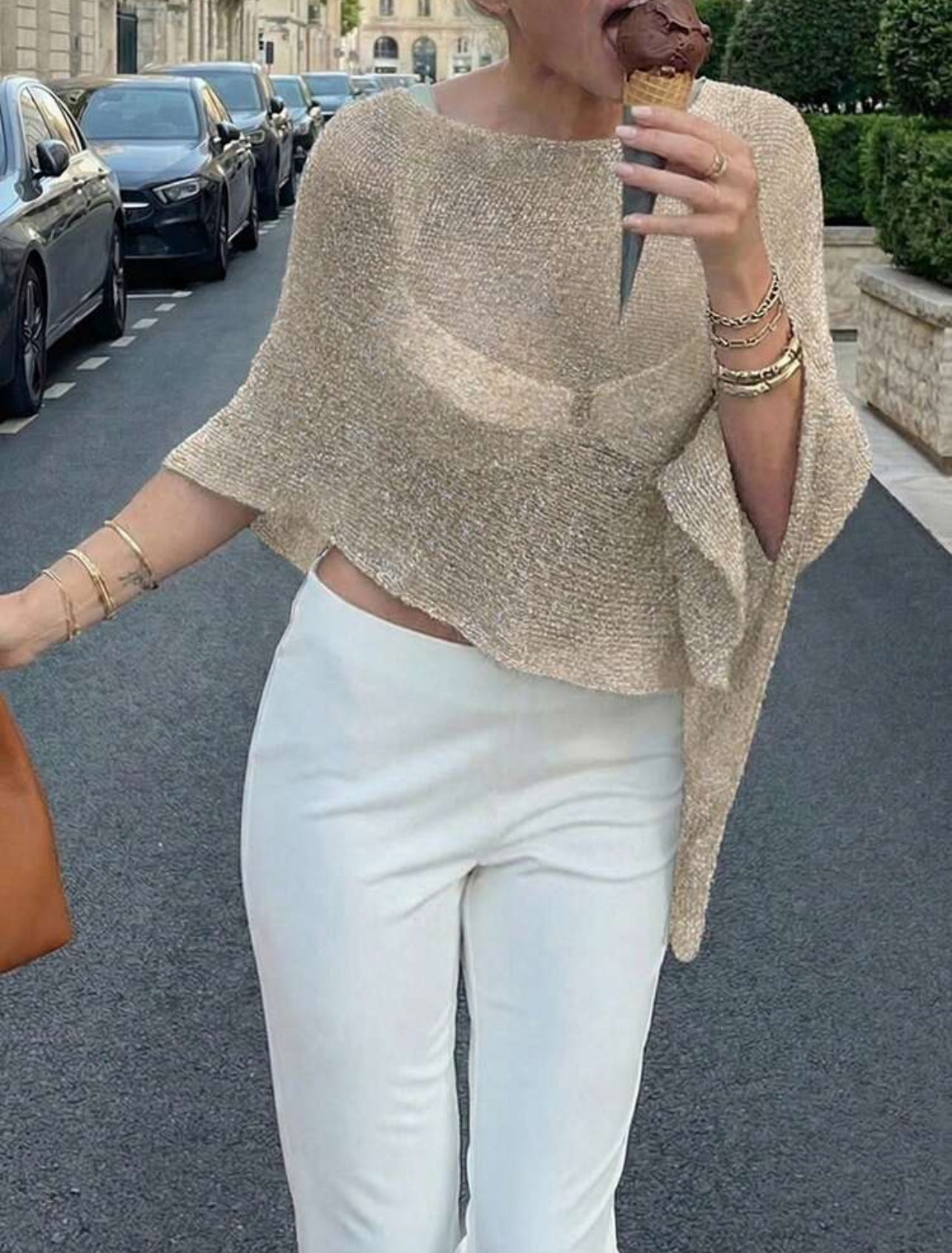 FOR BEAUTY Women's Summer New Knit Top, Casual Style, Solid Gold Loose Shawl Cover Up, Bohemian Style, Suitable For Beach And Vacation - M,L