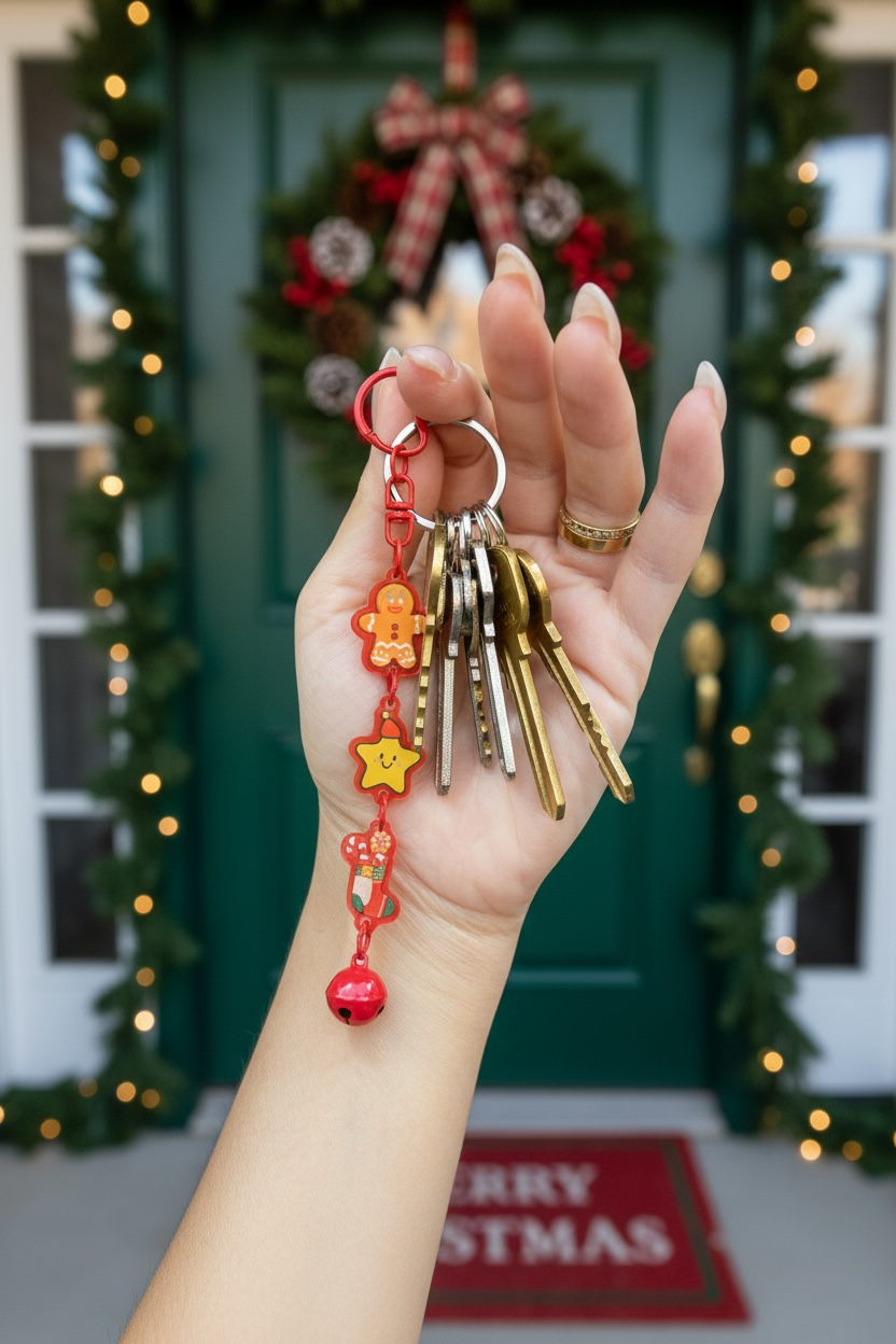 🎄 1Pc Christmas Charm Keychain – Festive Holiday Collection (Red, White & Green)