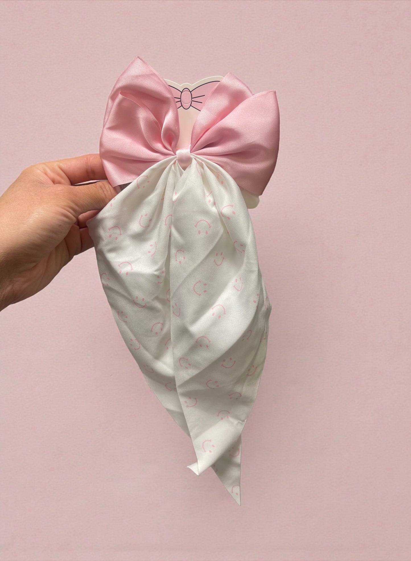 Blush Pink Satin Bow Scarf – Soft Elegant Hair Accessory for Girls & Women