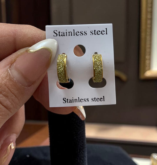 Golden stainless steel Glitter Hoop Earrings