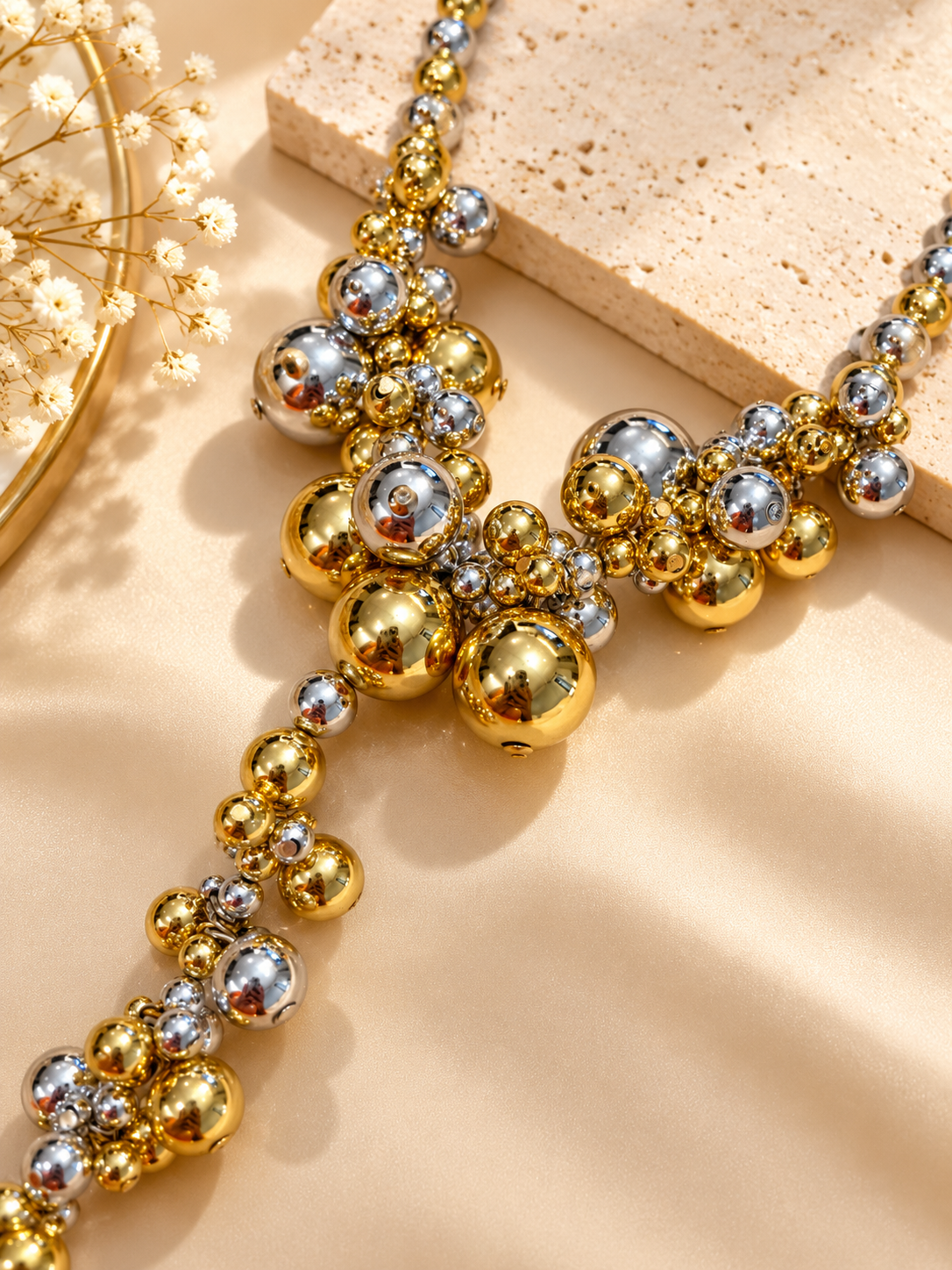 Gold & Silver Statement Beaded Necklace