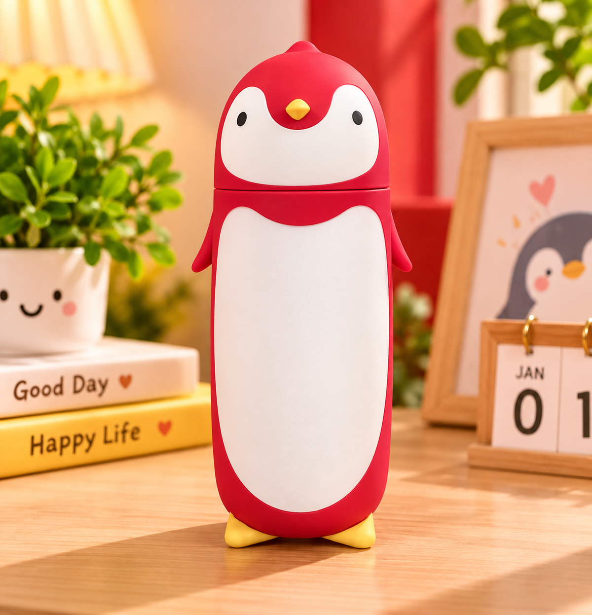 Penguin Glass Water Bottle – 300ml Cute Cartoon Design