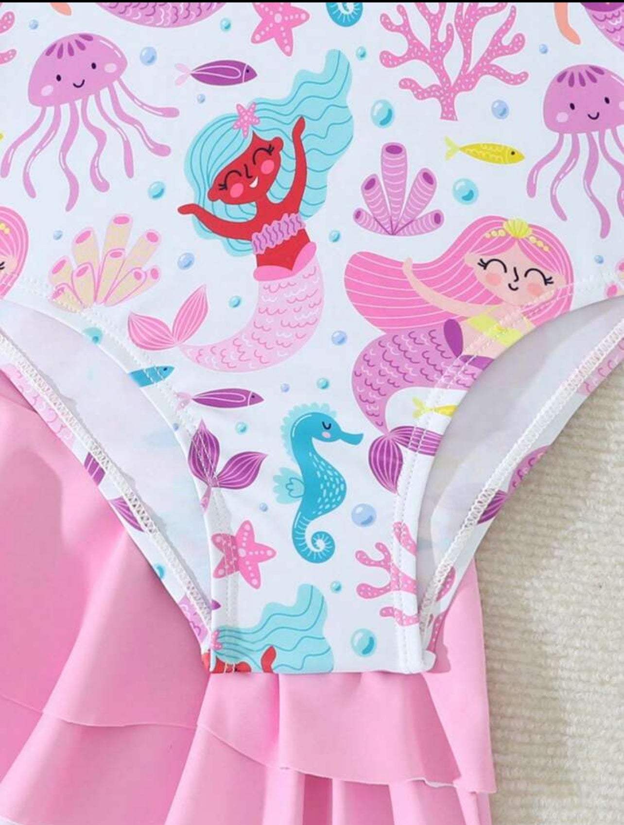 SHEIN Young Girl Mermaid Print One-Piece Swimsuit With Matching Cover-Up Skirt, Random Print - 4Y