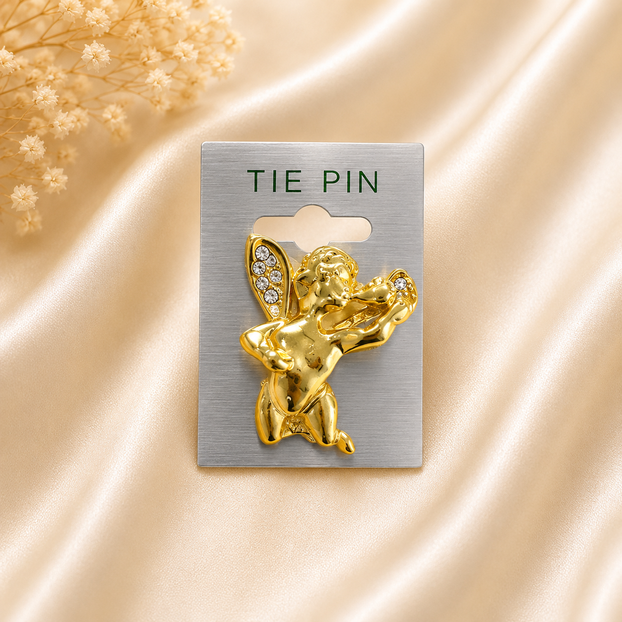 Golden Cherub Violin Brooch Pin