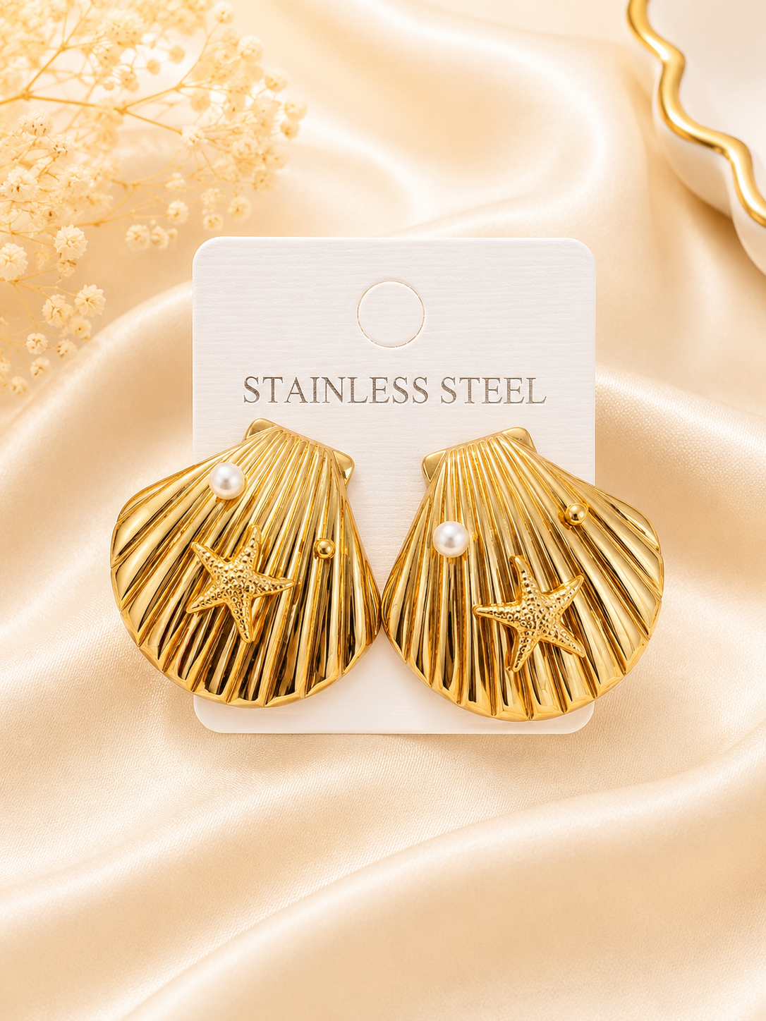 Stainless Steel Ocean Shell Statement Earrings