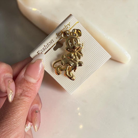 Cute Mickey Mouse Gold Brooch Pin – Vintage Cartoon Style