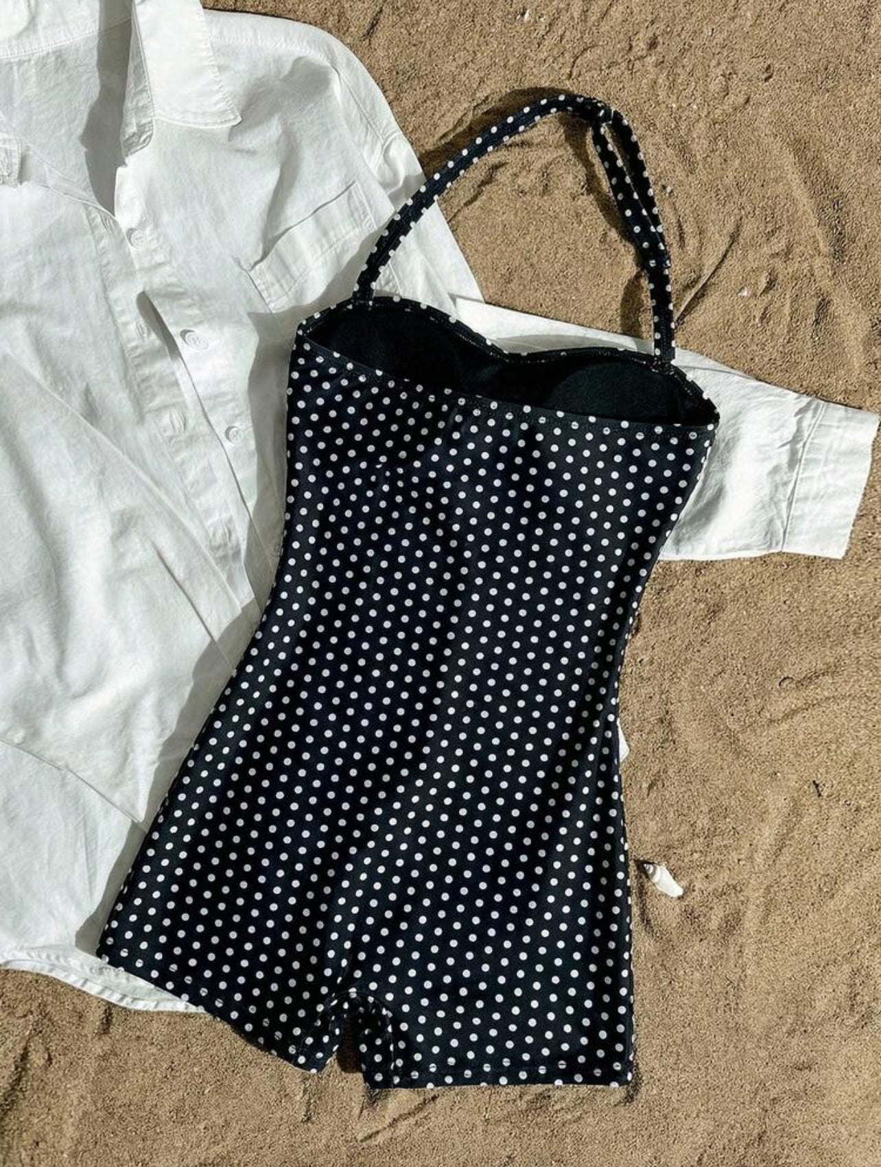 SHEIN Teen Girl Black One-Piece Halter Ruched Swimsuit,Elegant Polka Dot Pattern - 14 Years