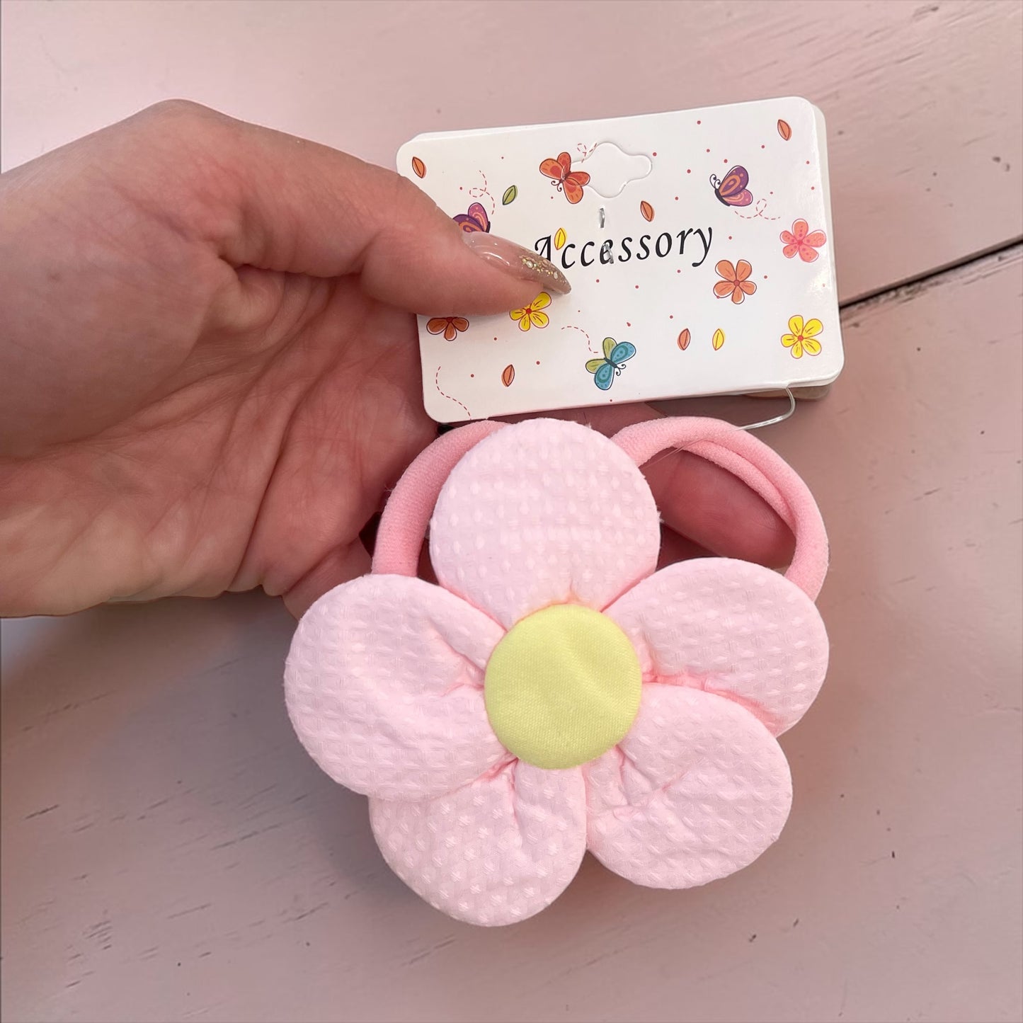 3Pcs Cute Daisy Flower Hair Ties Set – Soft Pastel Elastic Hair Bands for Girls