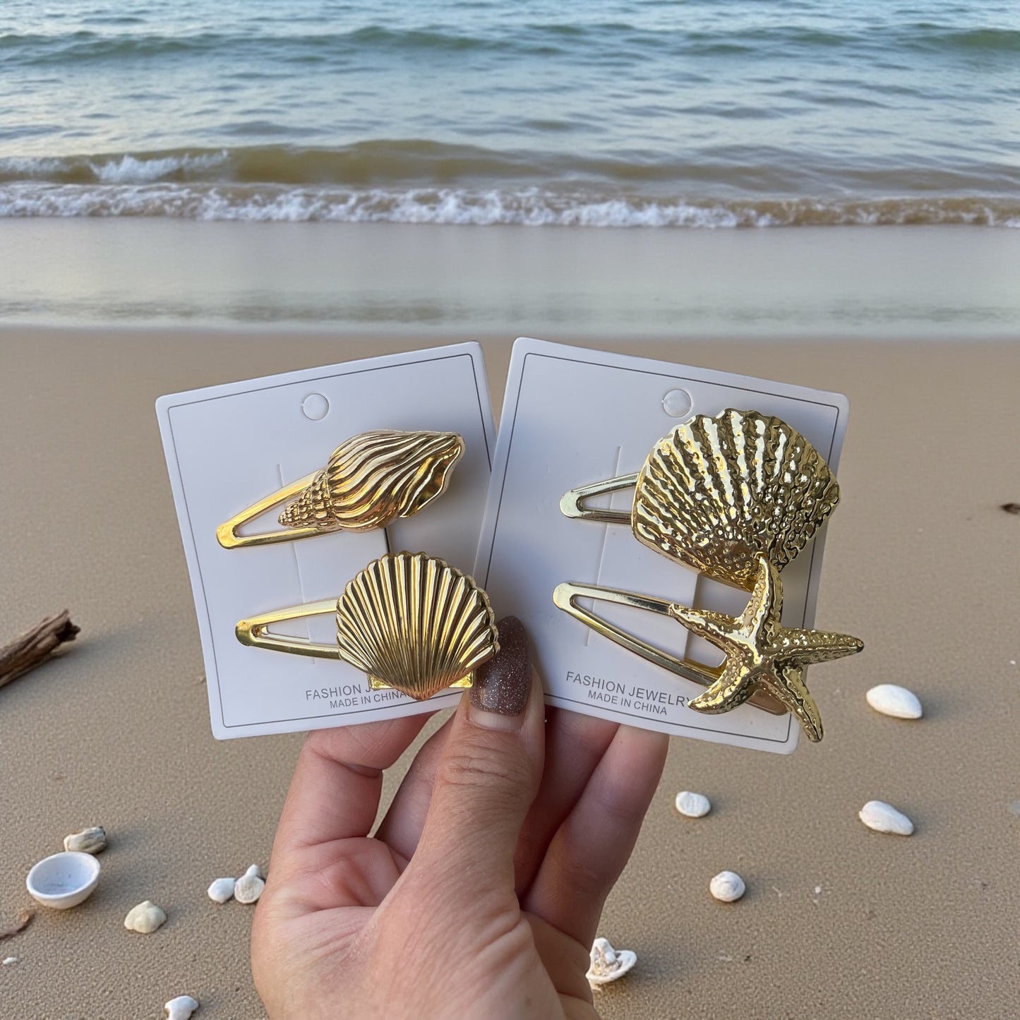 ✨ Coastal Gold Hair Clips – Sea-Inspired Elegance for Every Look - 2Pcs Shell Hair Clips Set
