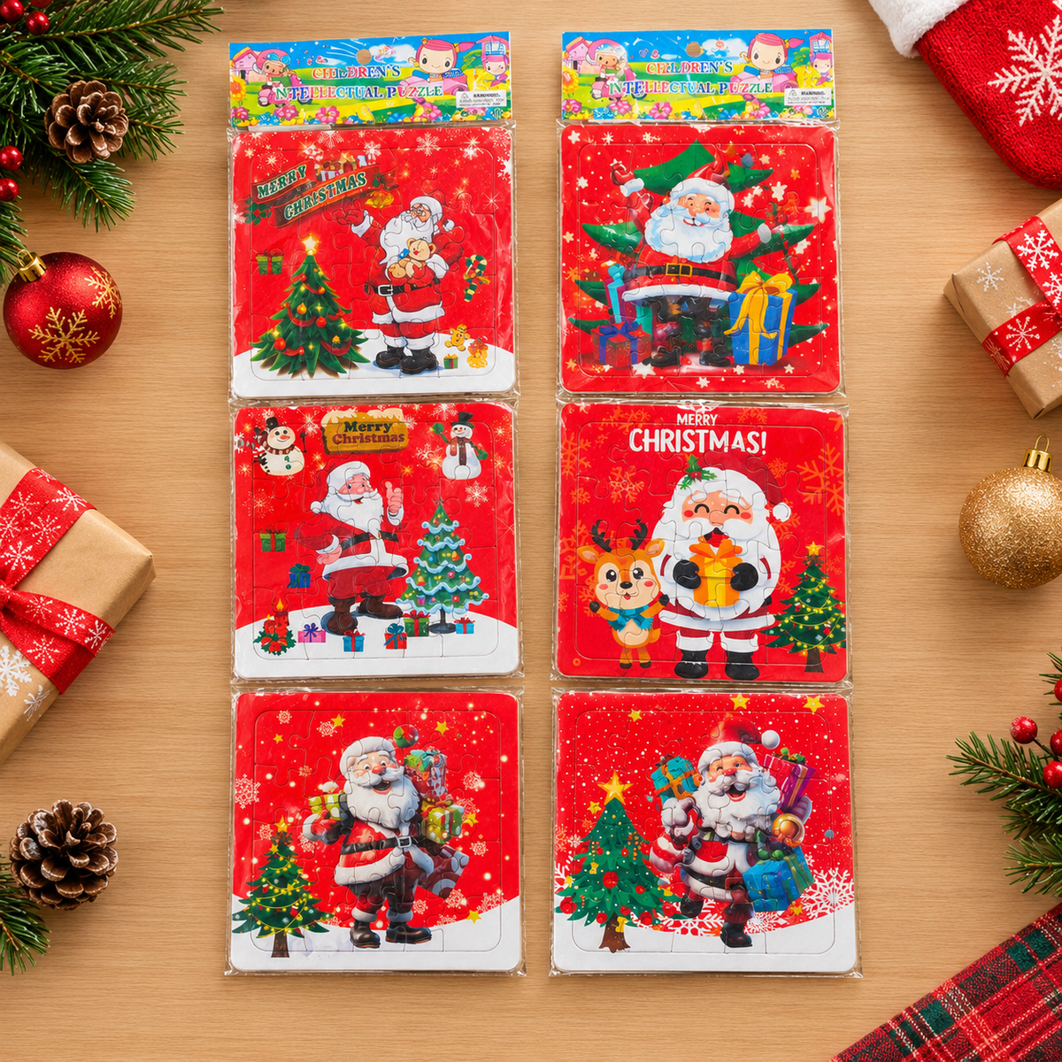 Christmas 2-in-1 Cartoon Puzzle & Coloring Set for Kids – Santa Claus Designs