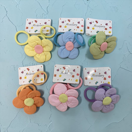 3Pcs Cute Daisy Flower Hair Ties Set – Soft Pastel Elastic Hair Bands for Girls