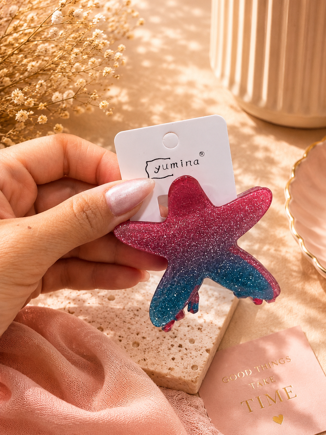 Glitter Starfish Hair Claw Clip – Colorful Summer Design