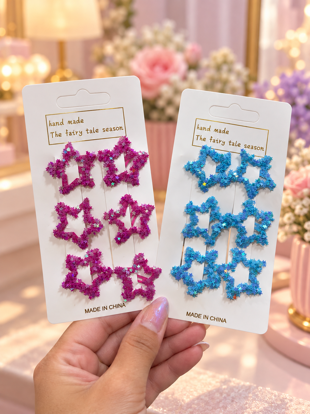Girls’ Glitter Star Hair Clips – 6-Piece Set