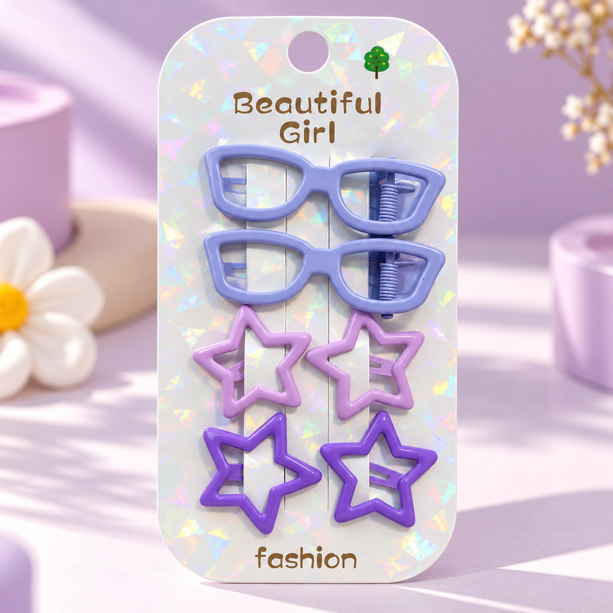 6Pcs Kids’ Hair Clips Set – Glasses & Star Designs