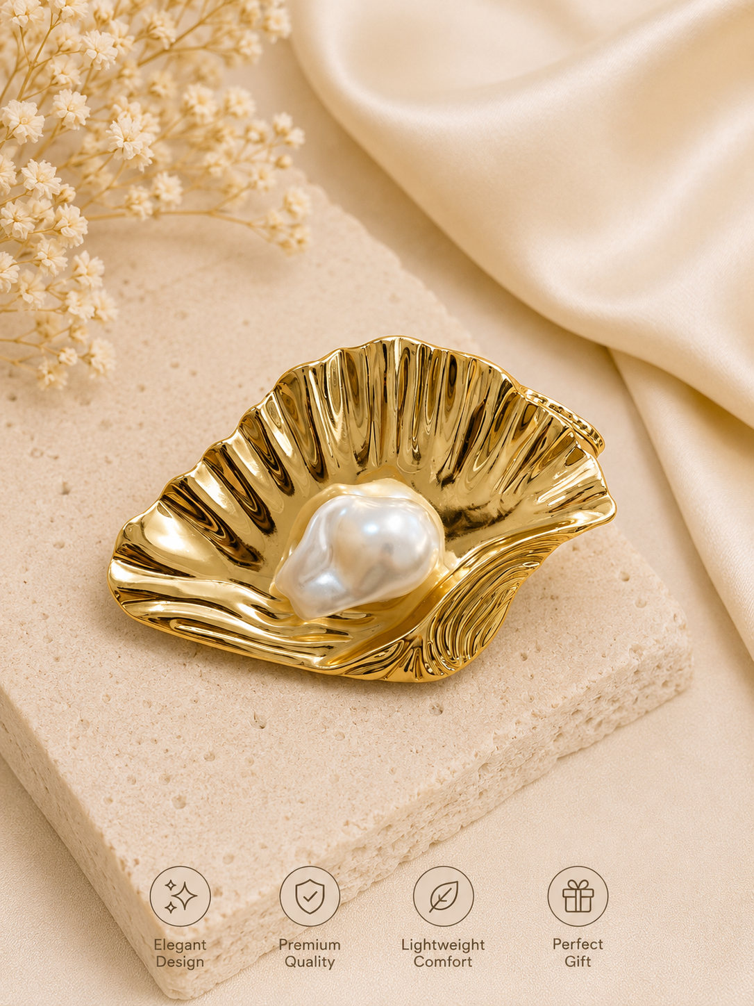 Golden Oyster Pearl Brooch