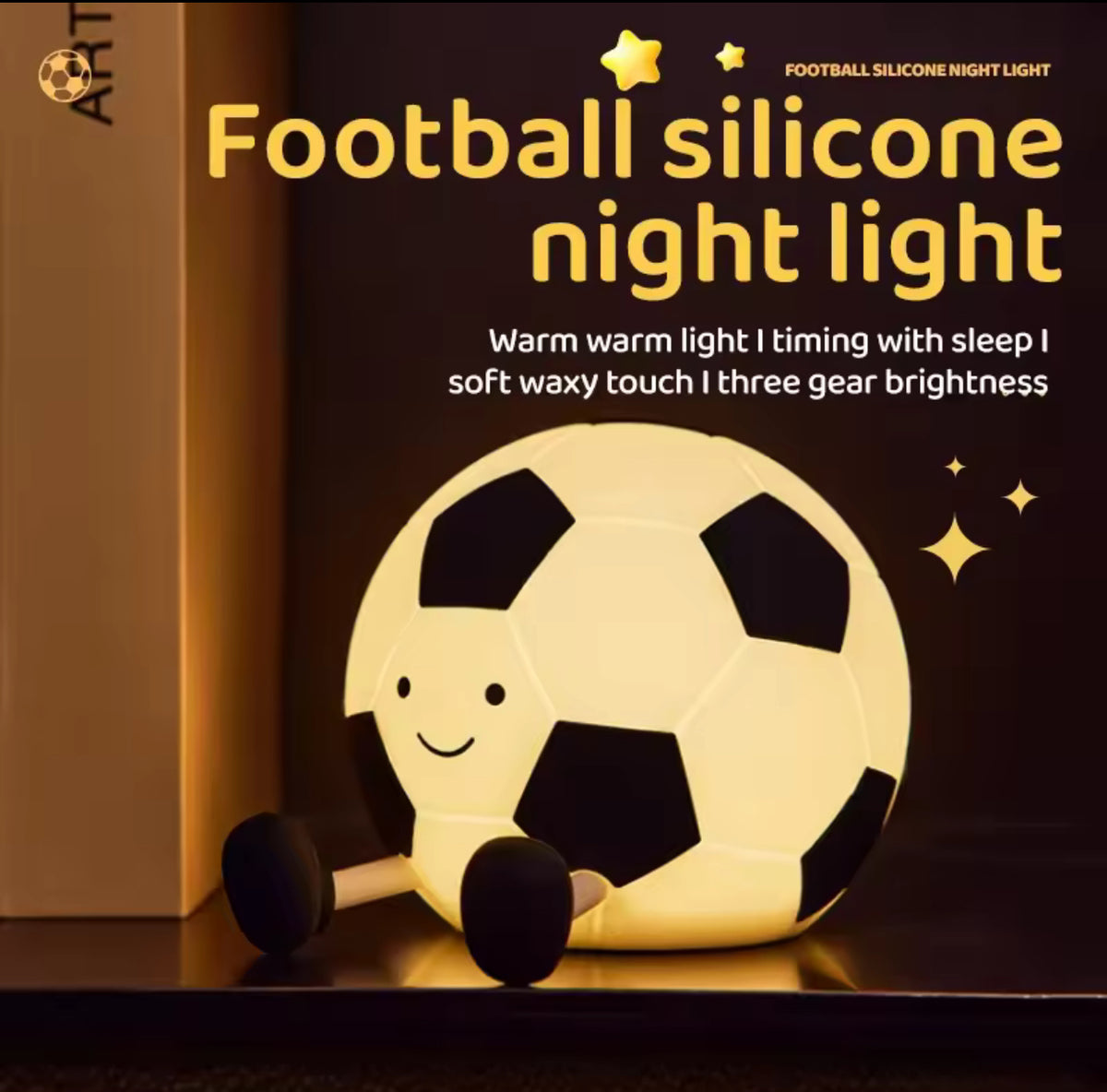 Soft Silicone Football Night Light - USB Rechargeable Touch Control 3-Level Dimmable Bedside Lamp for Nursery, Kids, Babies & Gift Decor