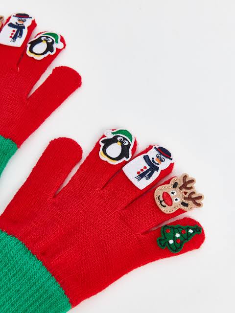 Christmas Character Knitted Gloves for Boys – Red & Green