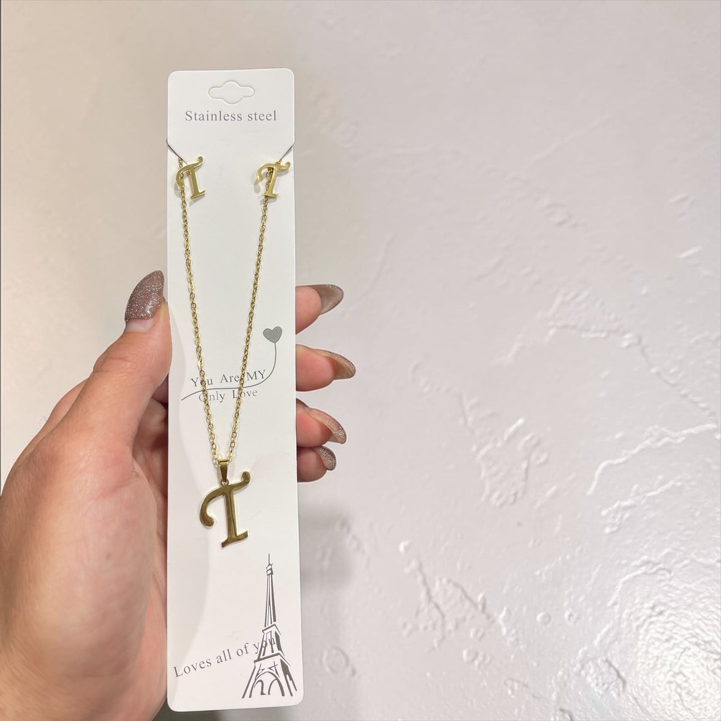 Fashion Stainless Steel Alphabet Initial Necklace 26 English Letter Earrings Necklace For Women Set Personalize Jewelry Gift