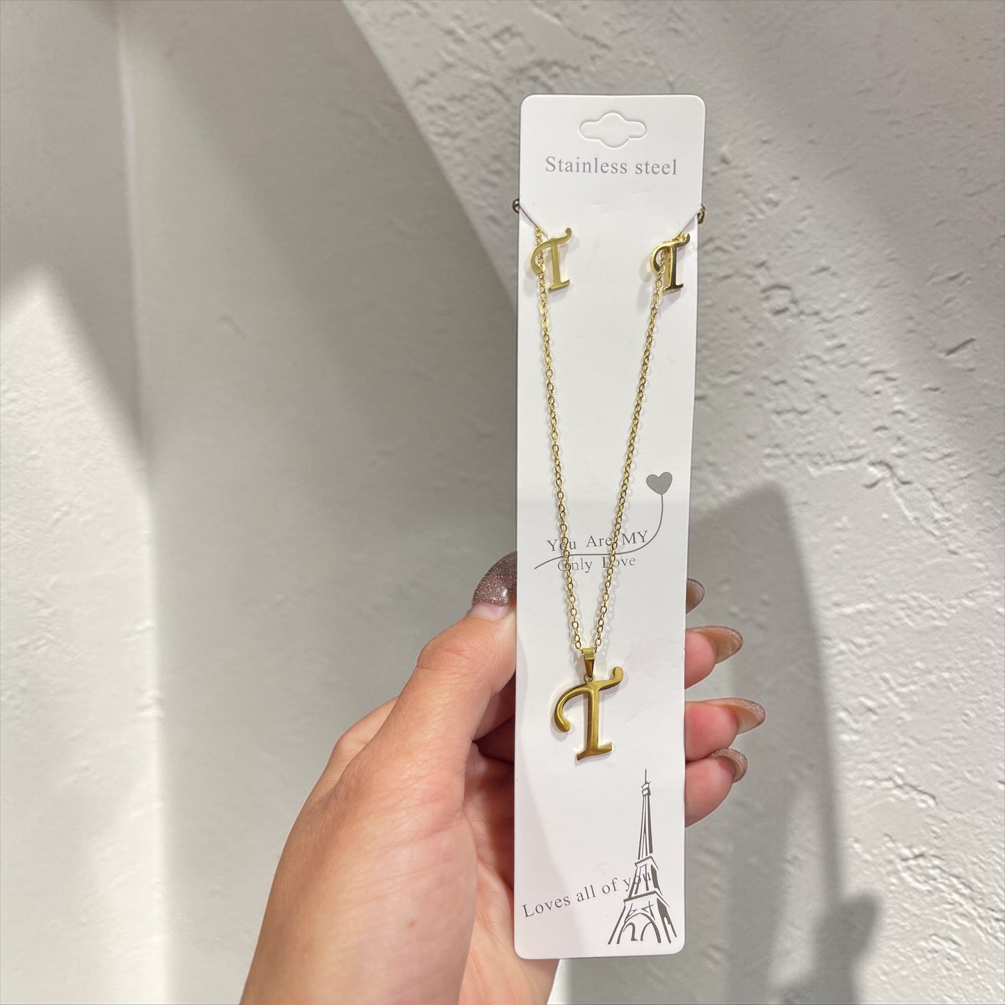 Fashion Stainless Steel Alphabet Initial Necklace 26 English Letter Earrings Necklace For Women Set Personalize Jewelry Gift