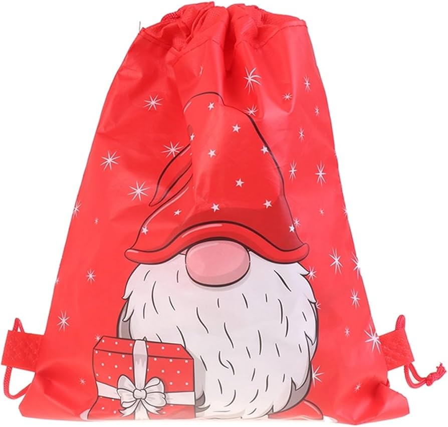 1Pcs Children's Backpack Non-woven Double-sided Santa Claus Drawstring Toy Storage Bag Birthday Party Christmas Gift Bag