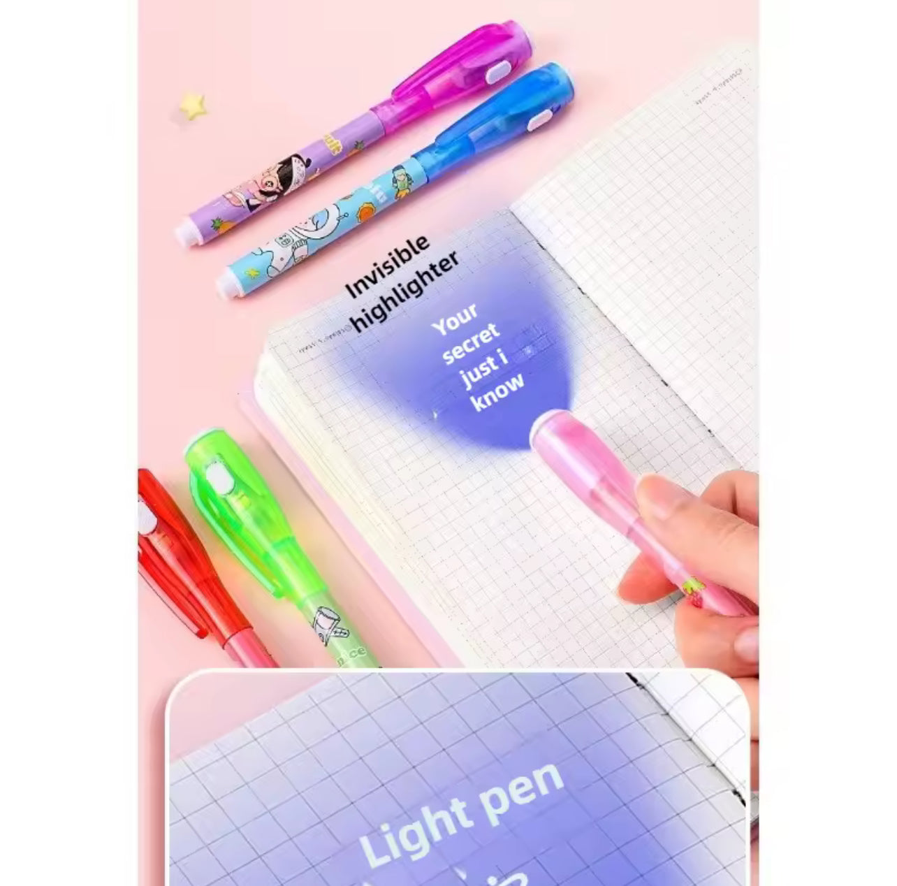 Magic Invisible Highlighter Pen with UV Light Painting Markers Invisible Ink Fluorescence for Kid Gift Spy Game