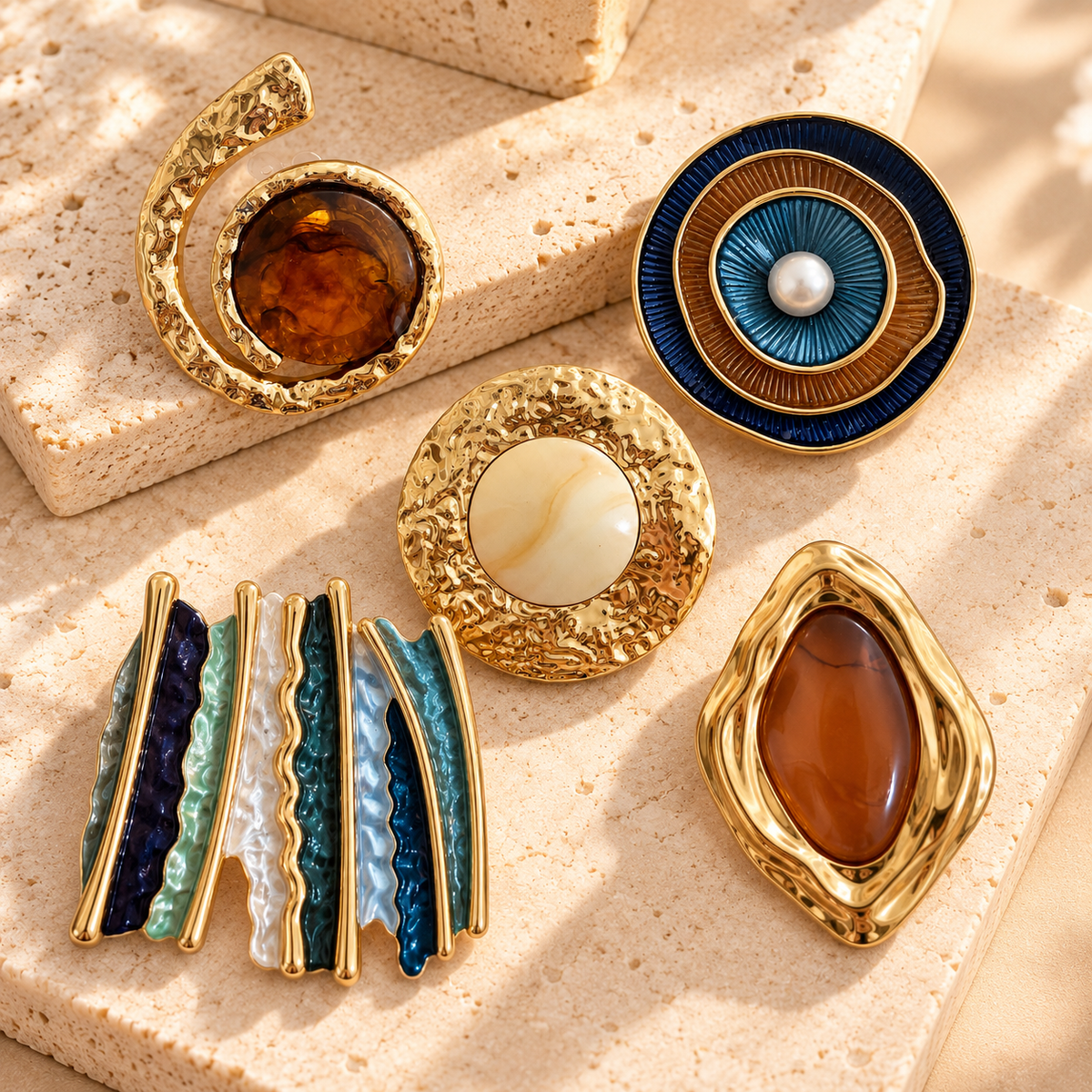 Elegant Statement Brooches & Pins – Gold-Tone Designs with Artistic Details