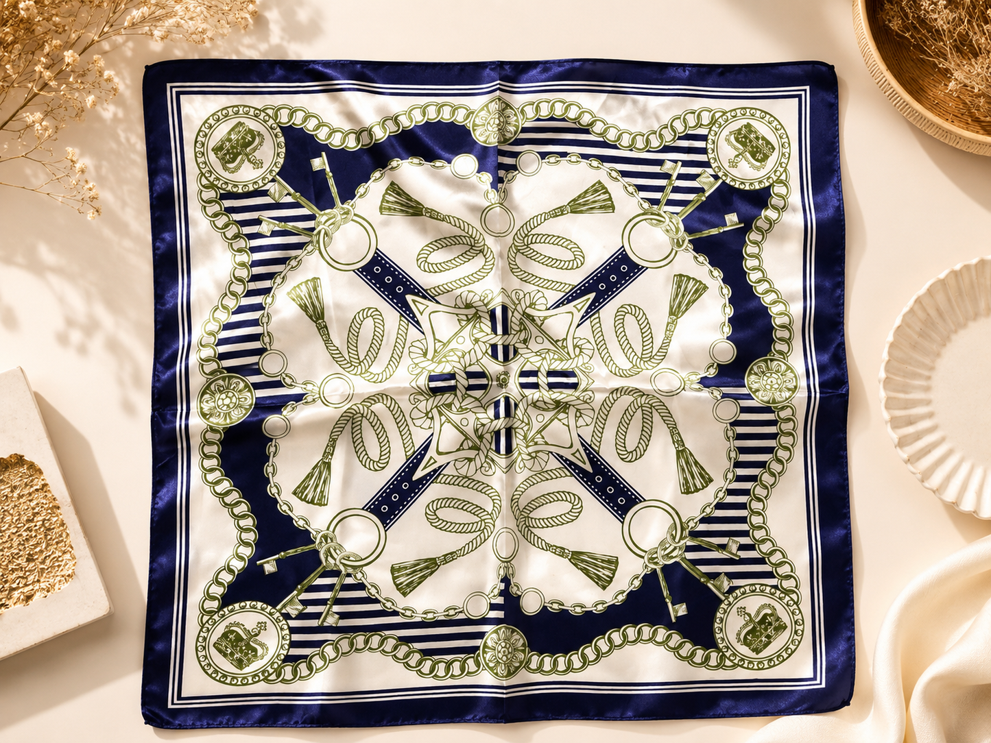 Women’s Satin Square Scarf – 50×50 cm – Assorted Elegant Styles
