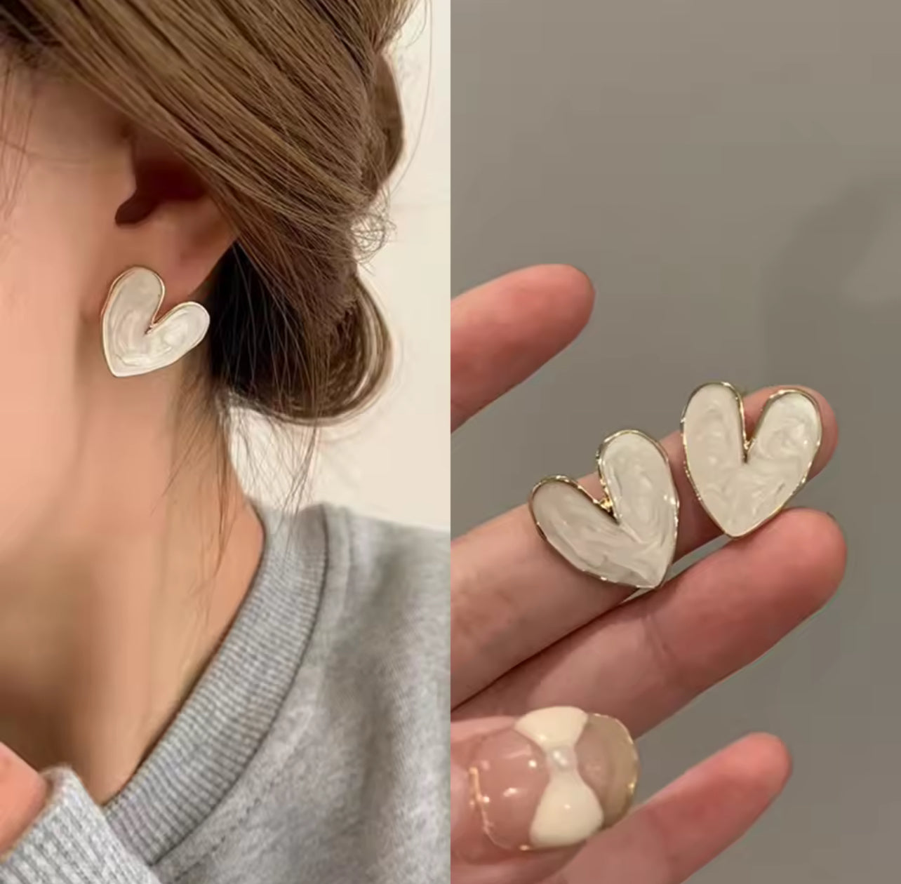 Pearl Heart Stud Earrings – Stainless Steel