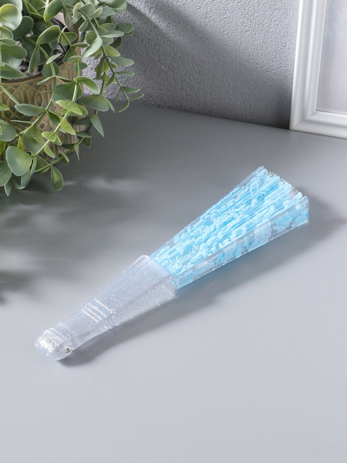Folding plastic fan "Seashells and corals", blue, glitter, 23 cm