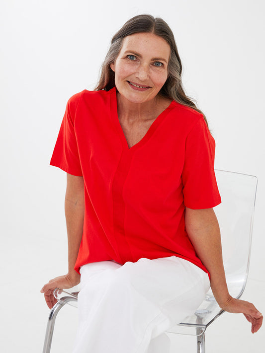 LCW V-Neck Straight Short Sleeve Blouse- Large