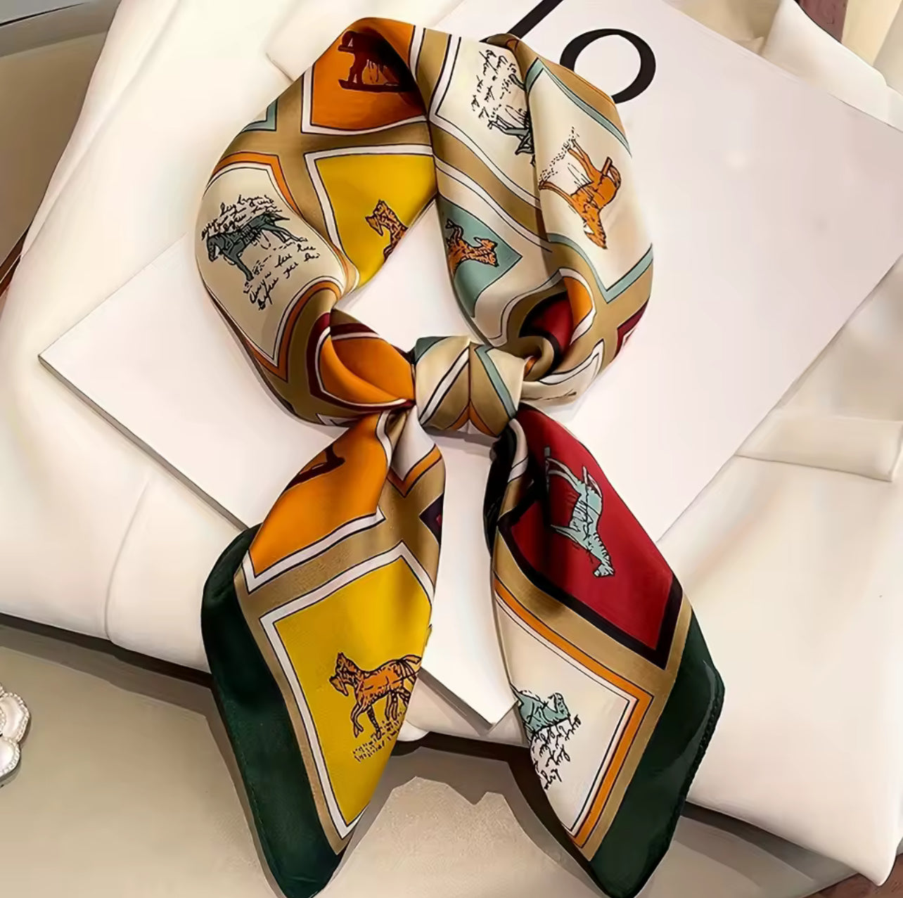 Grid Horse Print Square Scarf Simulated Silk Neck Scarf Stylish Sunscreen Headscarf For Women