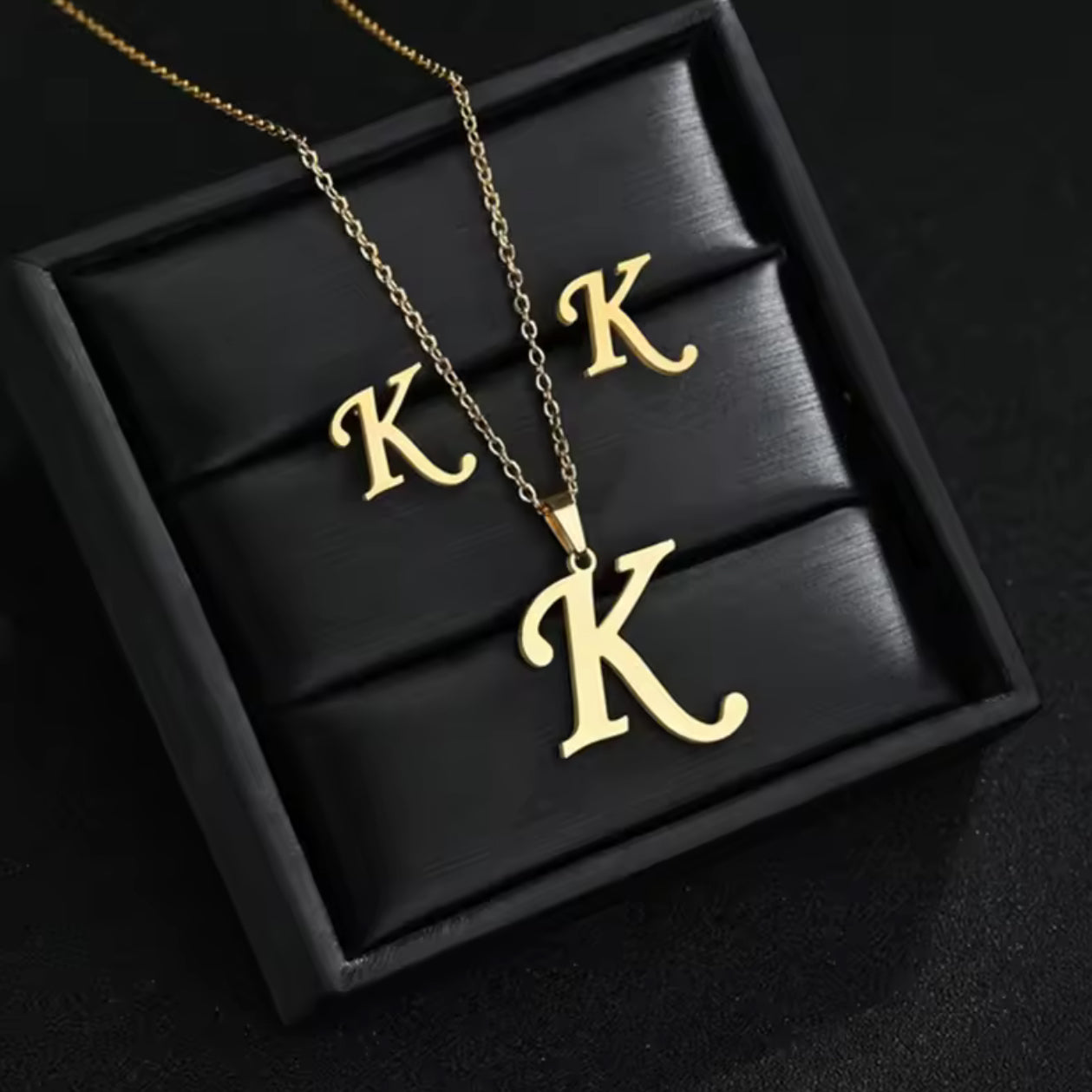 Fashion Stainless Steel Alphabet Initial Necklace 26 English Letter Earrings Necklace For Women Set Personalize Jewelry Gift