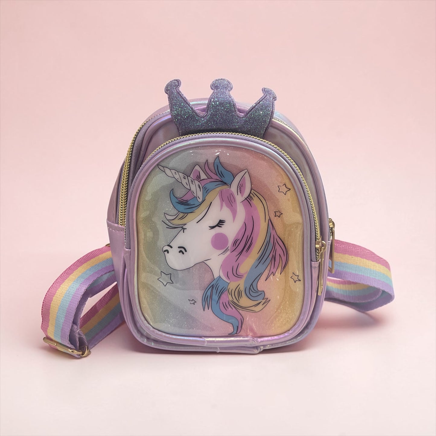 Cute Unicorn Mini Backpack for Girls – Rainbow Strap Glitter Crown Kids Bag
