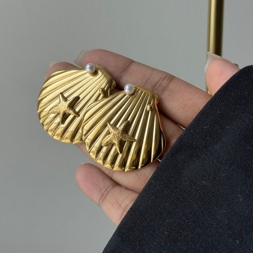 Stainless Steel Ocean Shell Statement Earrings