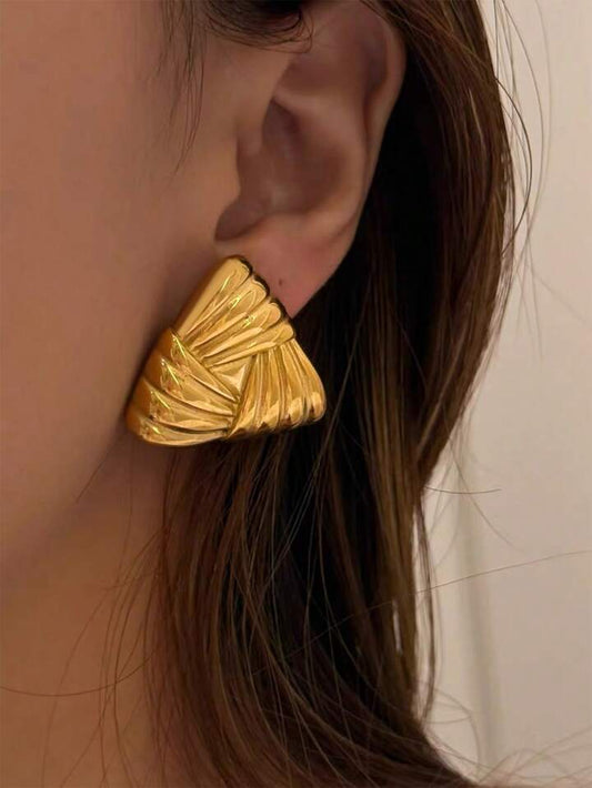 1pair Stainless Steel Minimalist Line Triangle Stud Earrings For Women Everyday Wear