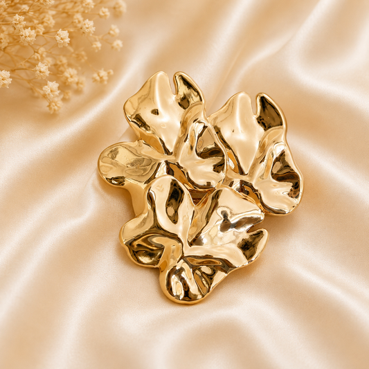 Gold Abstract Leaf Statement Brooch